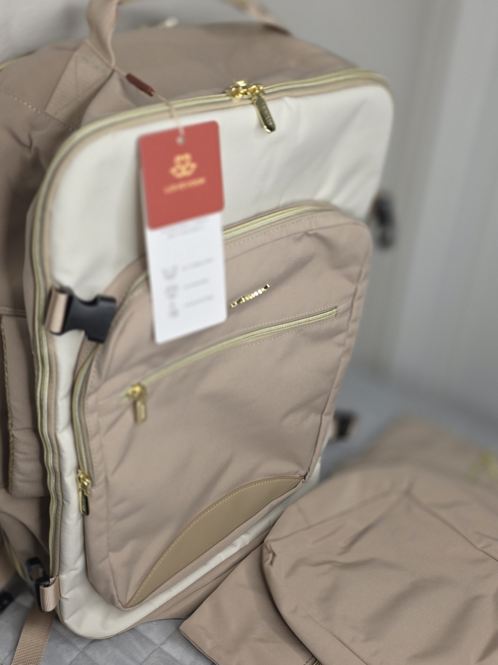 Women's Taupe Nylon Zip-Front Backpack